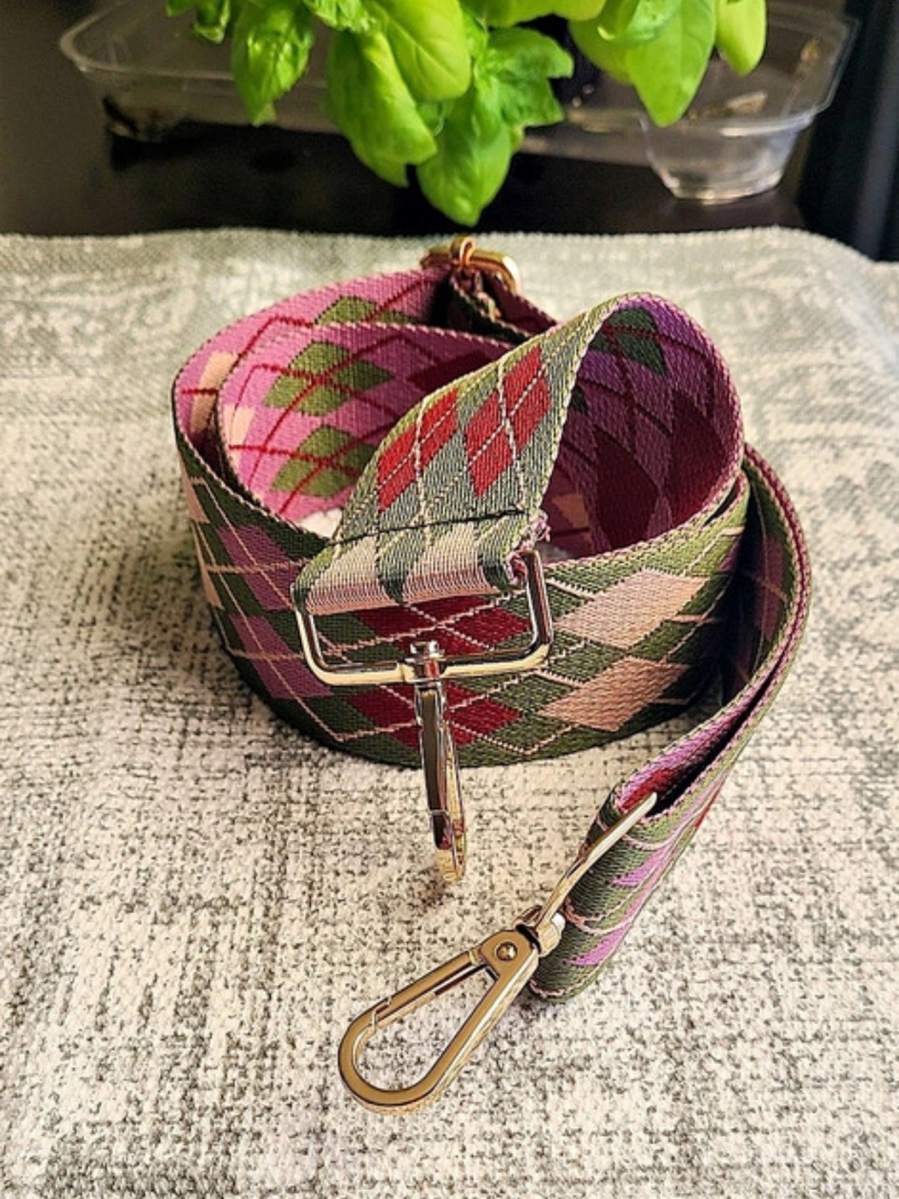 Plaid Strap in Pink & Green Like New